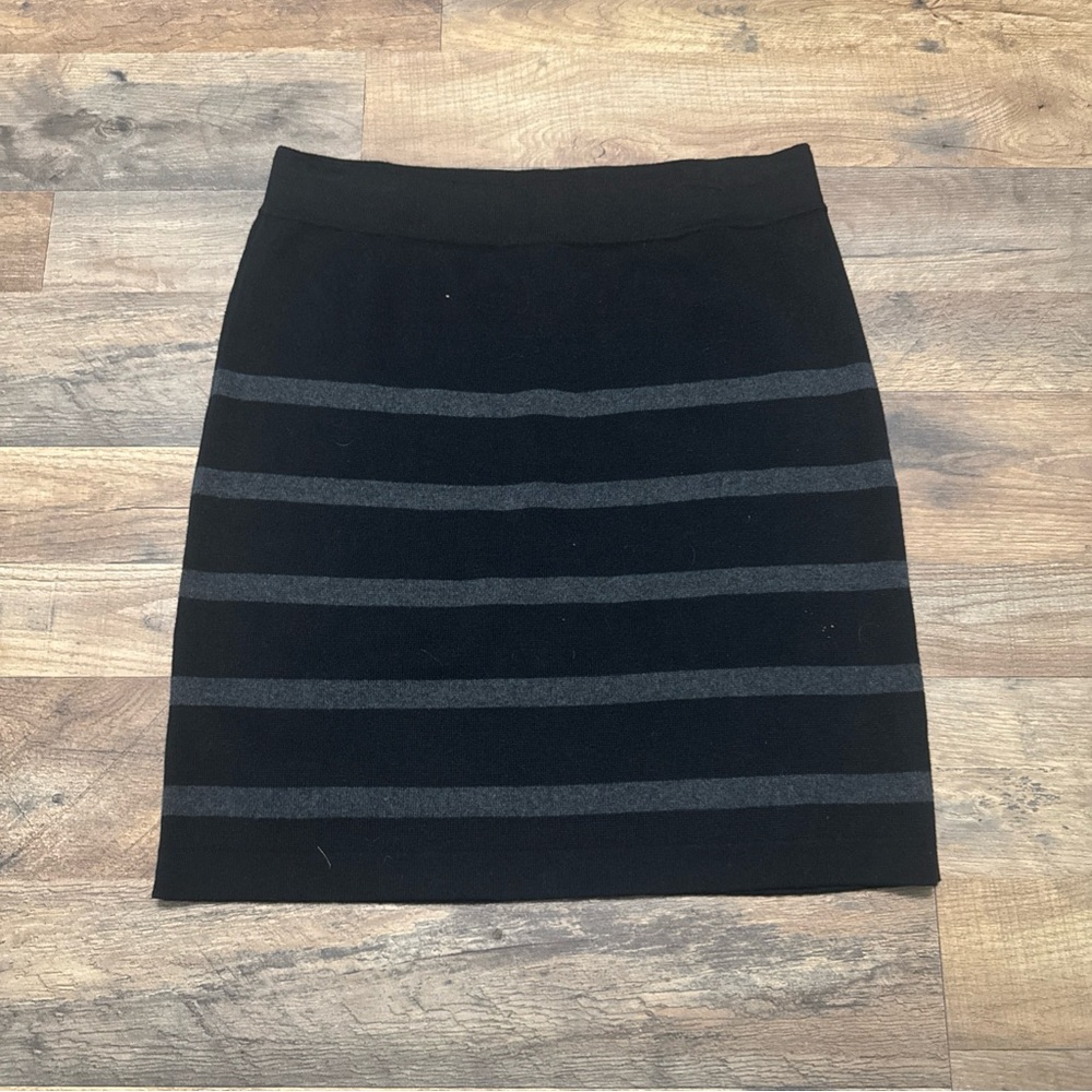 LOFT Black and Gray Striped Mini Skirt